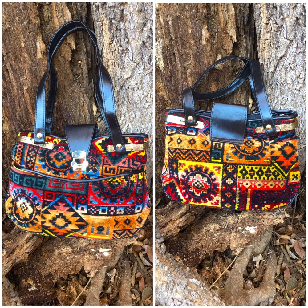 Beautiful Vintage Italian Carpet Bag Vintage Purse Aztec Southwestern Print